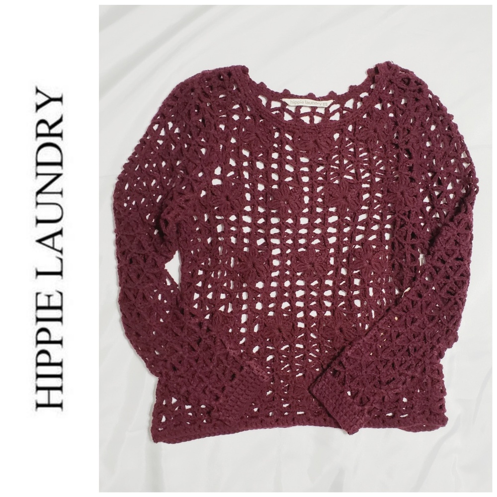 Hippie Laundry Open Knit Wine Sweater (Medium)